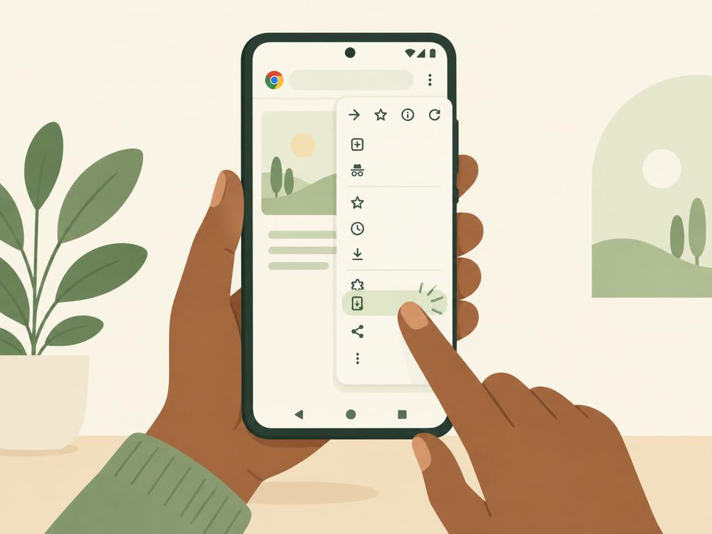 Illustration av en hand som trycker på Installera app i Chromes meny på en Android-telefon.