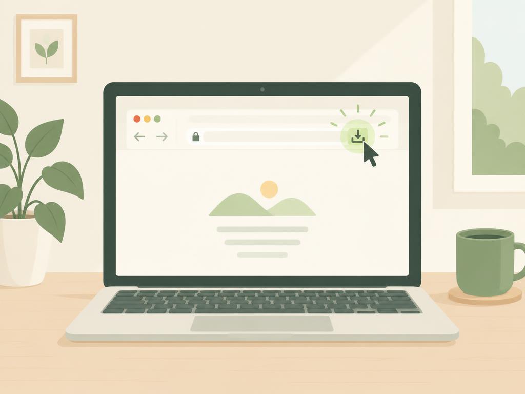 Illustration av en bärbar dator där installationsikonen i webbläsarens adressfält är markerad.